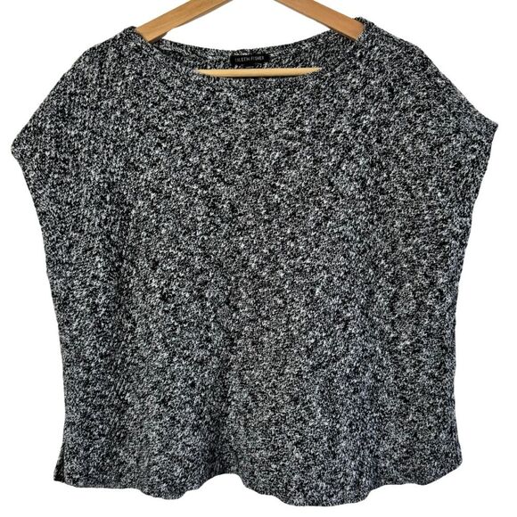 Eileen Fisher White Black Pointelle Linen Blend Bateau Neck Sweater Top Small - Picture 4 of 12